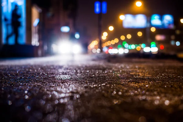 Esős Éjszaka Nagyvárosban Autók Elhaladnak Autópályán — Stock Fotó