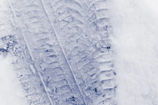 Trace Car Tires Fresh Snow Close View — Stock Photo, Image