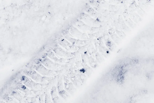 Rastros Neumáticos Nieve Fresca Vista Cerca Desde Arriba — Foto de Stock