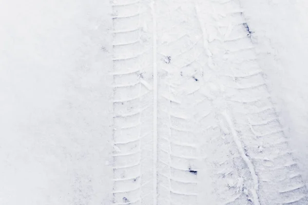 Trace Pneus Voiture Dans Neige Fraîche Vue Rapprochée Haut — Photo