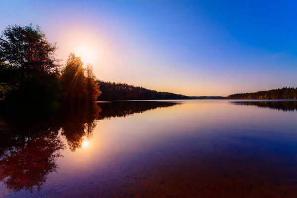 Sunset Forest Lake View Shore Level — Stock Photo, Image