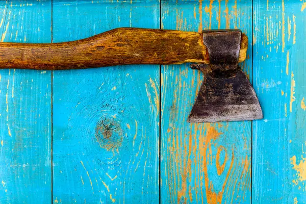 Rusty Old Old Wooden Table Covered Blue Paint — Stock Photo, Image