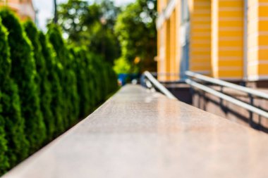 Lüks bir konak, bir yan merdiven ve bir bahçe. Görüntüyü kapat 