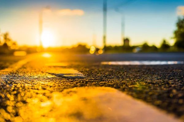 Zonsondergang Regen Lege Snelweg Close Zicht — Stockfoto