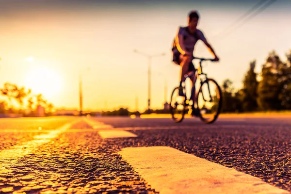 Sunset Country Cyclist Rides Highway — Stock Photo, Image