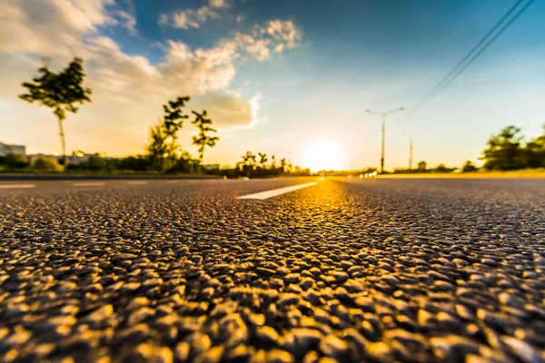 Zonsondergang Het Land Lege Snelweg — Stockfoto