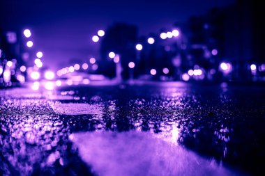 Büyük şehirde yağmurlu bir gece, fenerli boş bir yol..