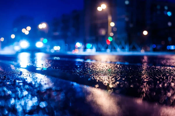 Noche Lluviosa Gran Ciudad Camino Vacío Con Linternas — Foto de Stock