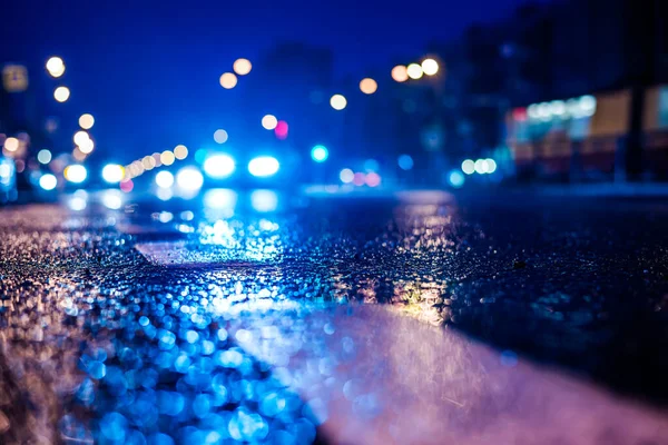 Büyük şehirde yağmurlu bir gece, fenerli boş bir yol..