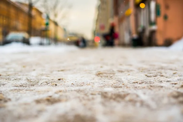 Sněžná Zima Velkém Městě Prázdná Ulice Pokrytá Sněhem — Stock fotografie