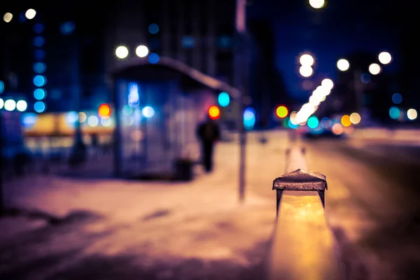 Noche Invierno Gran Ciudad Coche Paso Carretera — Foto de Stock