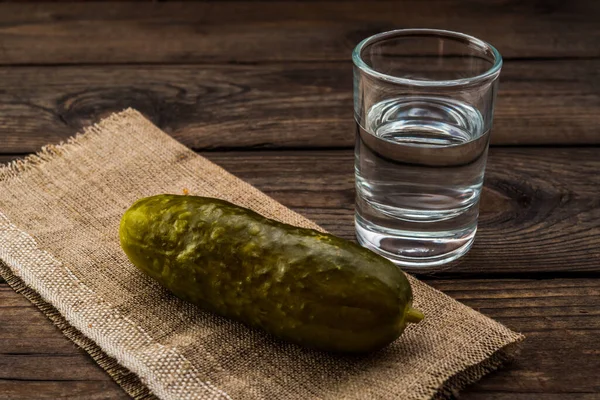 Shot Vodka Piece Cloth Pickled Cucumber — Stock Photo, Image