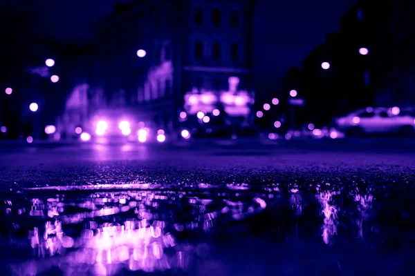 Büyük Şehrin Gece Işıkları Gece Caddesi Görüntüyü Kapat — Stok fotoğraf