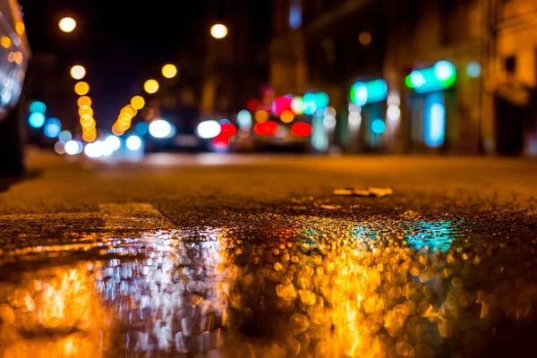 Luci Notturne Della Grande Città Viale Notturno Con Guida Auto — Foto Stock