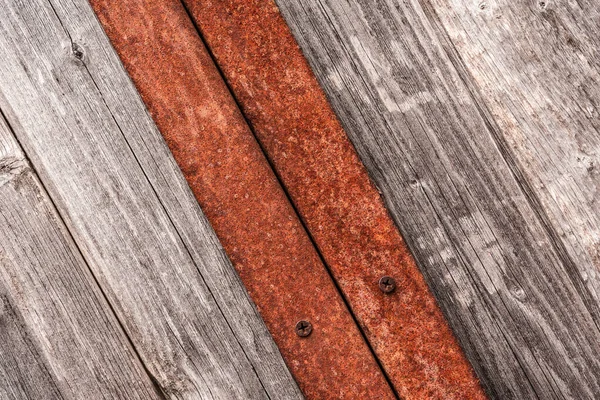 Old Wooden Gate Rusty Iron Insert View Close — Stock Photo, Image