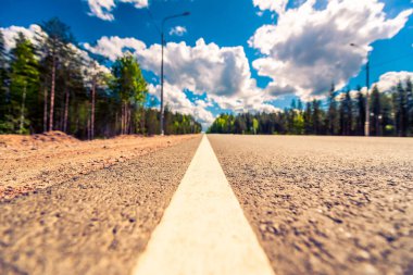 Kırsal yol ormandan geçiyor. Yandan görüntüle