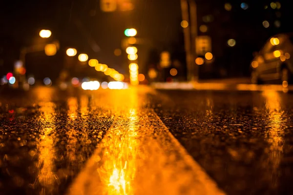 Noite Chuvosa Cidade Grande Estrada Vazia Depois Chuva — Fotografia de Stock
