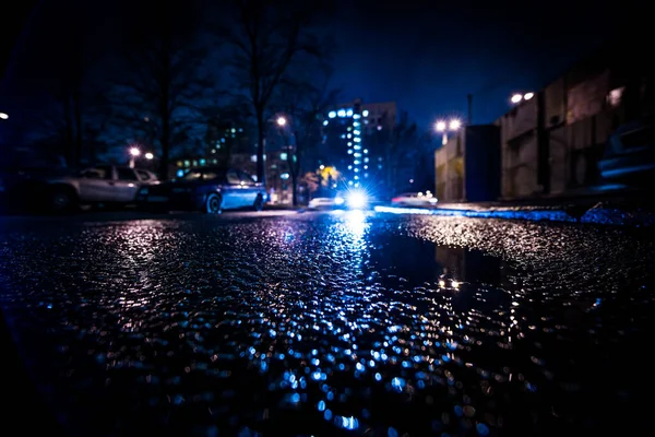 Regnig Natt Storstaden Bilar Som Färdas Våt Motorväg — Stockfoto