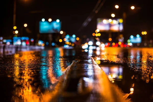 Notte Piovosa Nella Grande Città Autostrada Vuota Dopo Pioggia — Foto Stock
