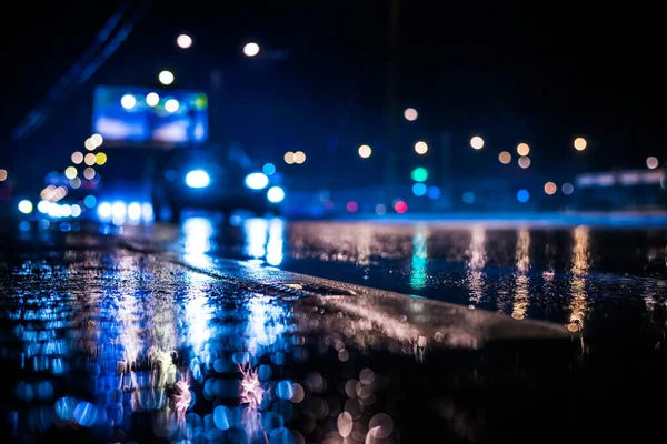 Regenachtige Nacht Grote Stad Auto Natte Snelweg — Stockfoto