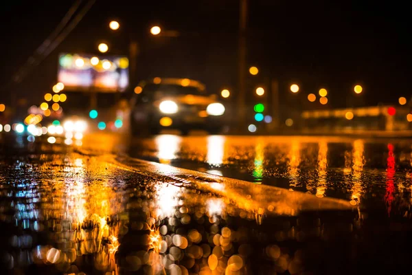 Notte Piovosa Nella Grande Città Autostrada Vuota Dopo Pioggia — Foto Stock