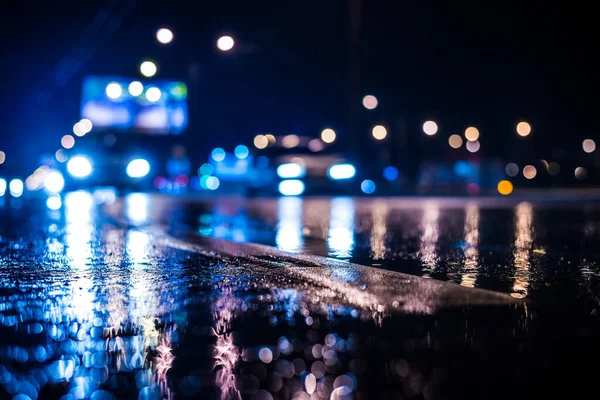 Regenachtige Nacht Grote Stad Auto Natte Snelweg — Stockfoto