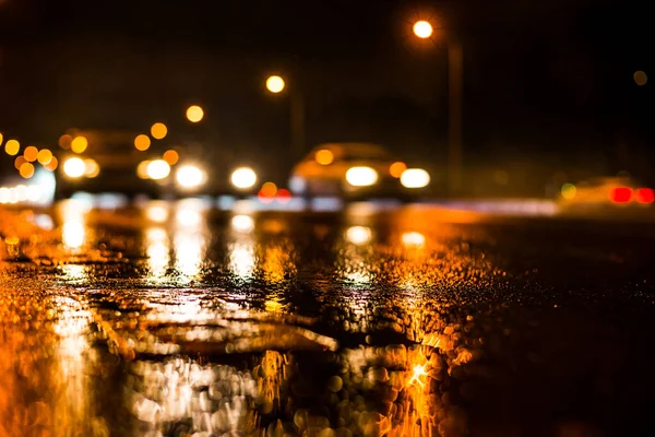 Noite Chuvosa Cidade Grande Estrada Passando Por Uma Floresta — Fotografia de Stock