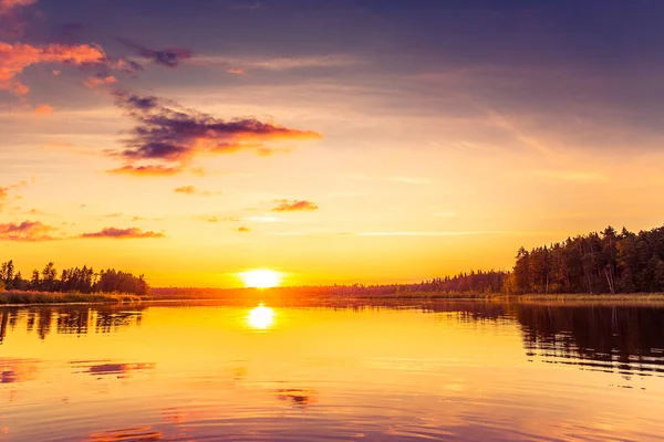 Tramonto Sul Lago Della Foresta Vista Dalla Barca — Foto Stock