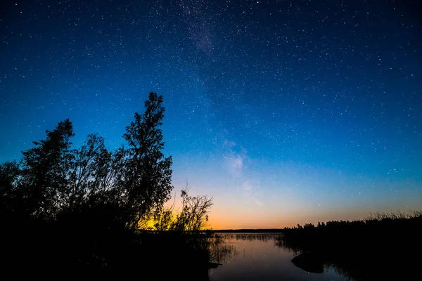 Stars Milky Way Sky Lake — Foto de Stock