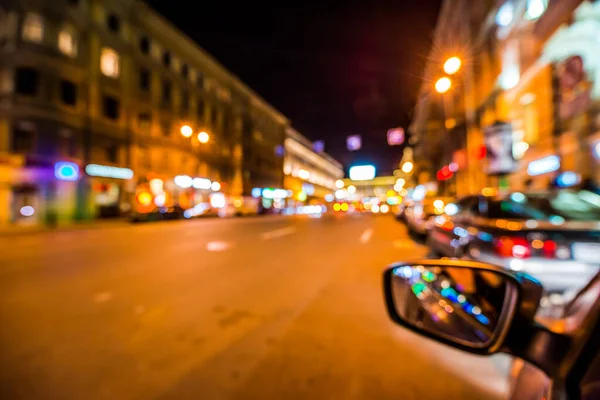 Nachtlichter Die Sich Spiegel Des Autos Spiegeln Scheinwerfer — Stockfoto