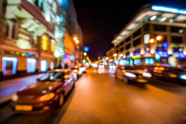 Nächte Lichter Der Großstadt Autos Fahren Die Allee Entlang Vorbei — Stockfoto
