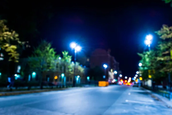 Nachtlampjes Van Grote Stad Nachtlaan Het Licht Van Lant — Stockfoto