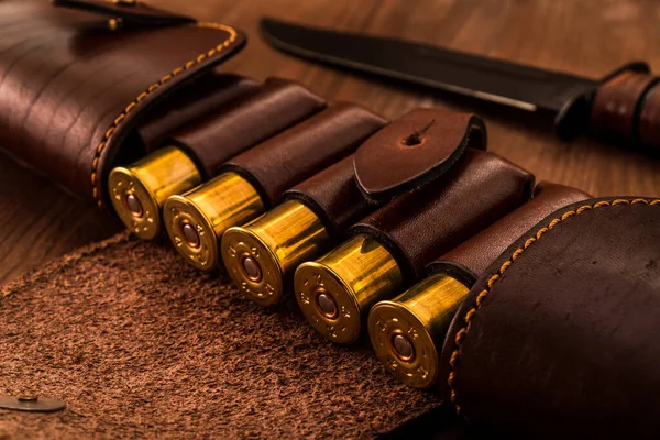 Hunting Ammunition Gauge Leather Bandolier Combat Kni — Foto de Stock