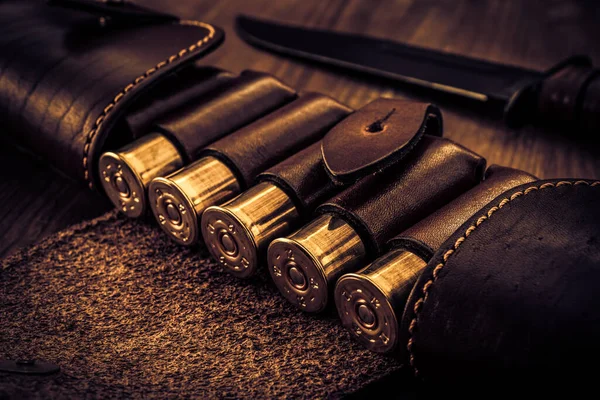 Hunting Ammunition Gauge Leather Bandolier Combat Kni — 图库照片