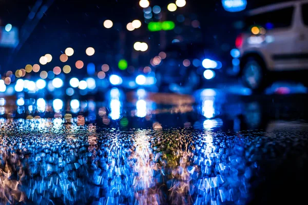 Rainy Night Big City Dense Traffic Busy Intersectio — Stock Photo, Image