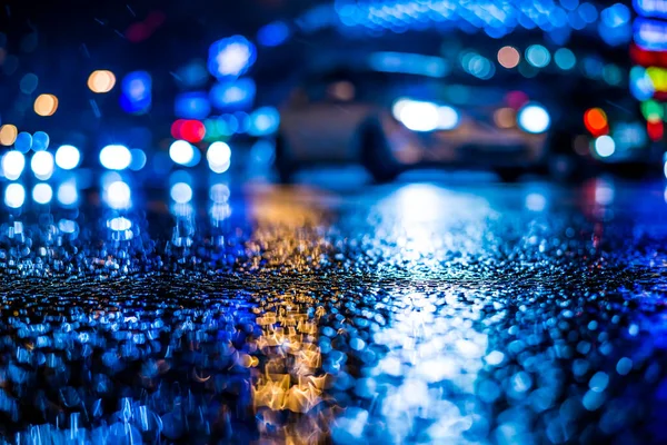 Rainy Night Big City Dense Traffic Busy Intersectio —  Fotos de Stock