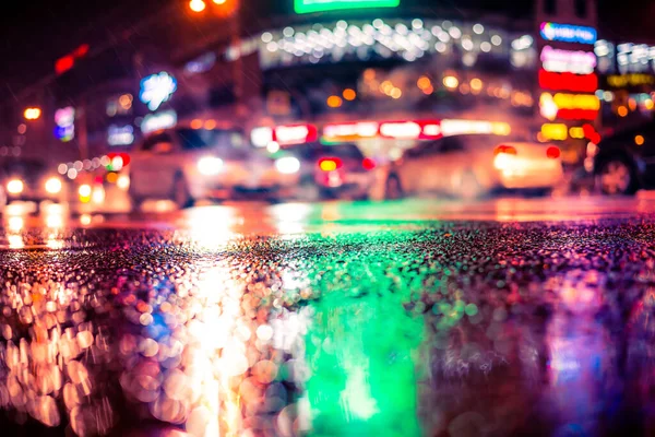 Noite Chuvosa Cidade Grande Tráfego Denso Intersectio Ocupado — Fotografia de Stock