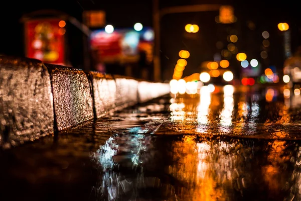 Rainy Night Big City Approaching Headlights Cars Trav — Foto de Stock