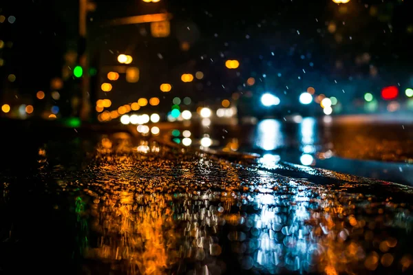 Rainy Night Big City Cars Rides Road Vie — Stock Photo, Image