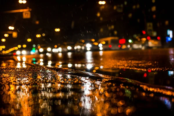 Notte Pioggia Nella Grande Città Auto Cavalca Sulla Strada Vie — Foto Stock