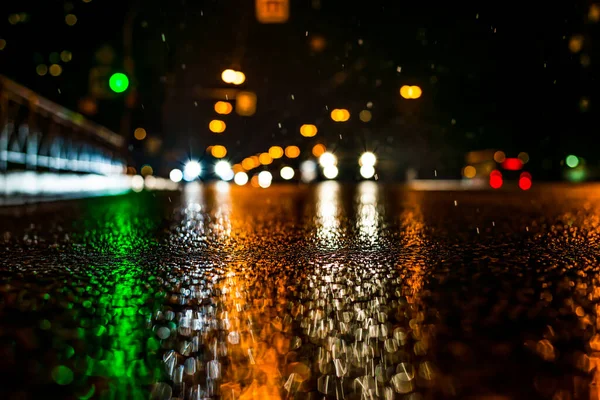 Rainy Night Big City Approaching Headlights Cars Trav — Foto de Stock