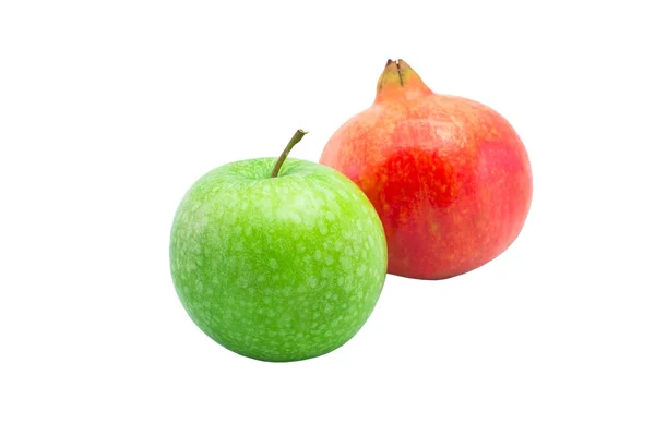 Green Apple Garnet Isolated White Background — Stock Photo, Image