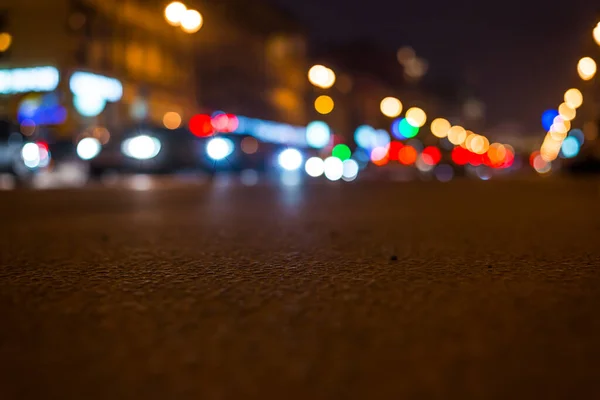 Nachtlichter Der Großstadt Nahsicht Aus Der Asphaltebene — Stockfoto