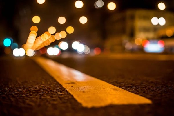 Luces Nocturnas Gran Ciudad Avenida Nocturna Con Señalización Vial — Foto de Stock