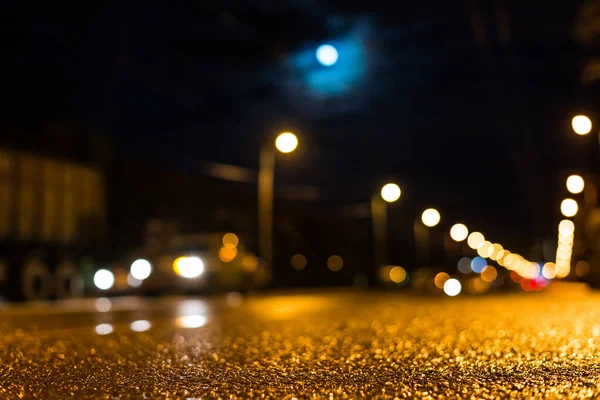 Nacht Stadt Nach Regen Der Mond Über Der Straße Auf — Stockfoto