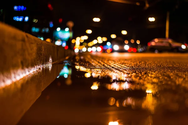 Ciudad Nocturna Después Lluvia Reflejo Ciudad Por Noche — Foto de Stock