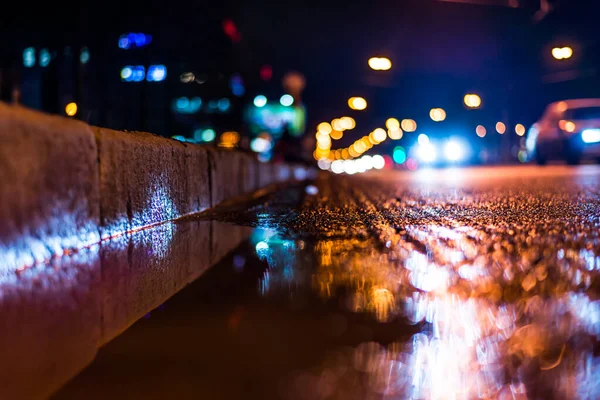 Ciudad Nocturna Después Lluvia Reflejo Ciudad Por Noche — Foto de Stock