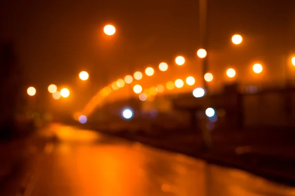 Luces Nocturnas Ciudad Puente Carretera Con Las Luces Niebla Después —  Fotos de Stock