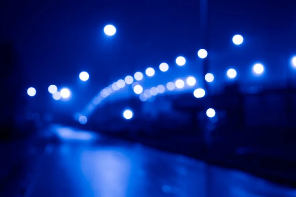 Veilleuses Ville Pont Routier Avec Les Lumières Dans Brouillard Après — Photo