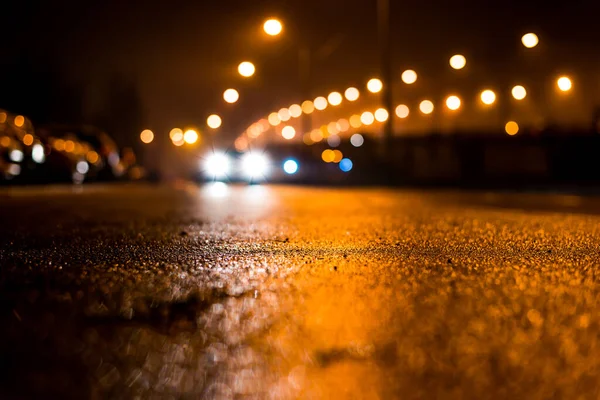 Luzes Noite Cidade Ponte Rodoviária Com Luzes Carro Movimento — Fotografia de Stock